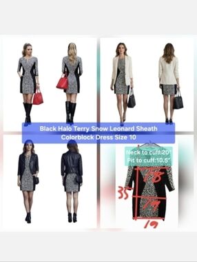 Black Halo Terry Snow Leonard Sheath Colorblock Dress Size 10